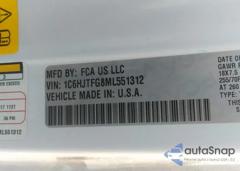 2021 Jeep Gladiator Overland z USA, uszkodzony, nr VIN 1C6HJTFG8ML551312